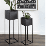 Square Metal Planter With Stand Set of 2